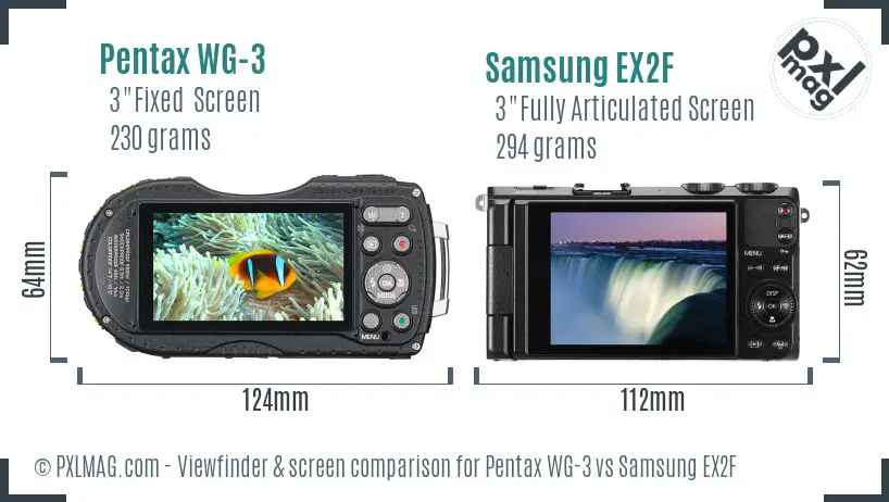 Pentax WG-3 vs Samsung EX2F Screen and Viewfinder comparison