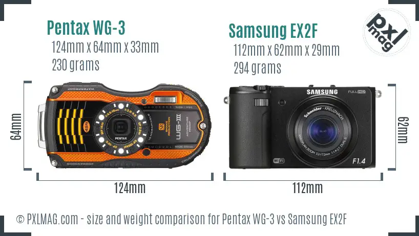 Pentax WG-3 vs Samsung EX2F size comparison