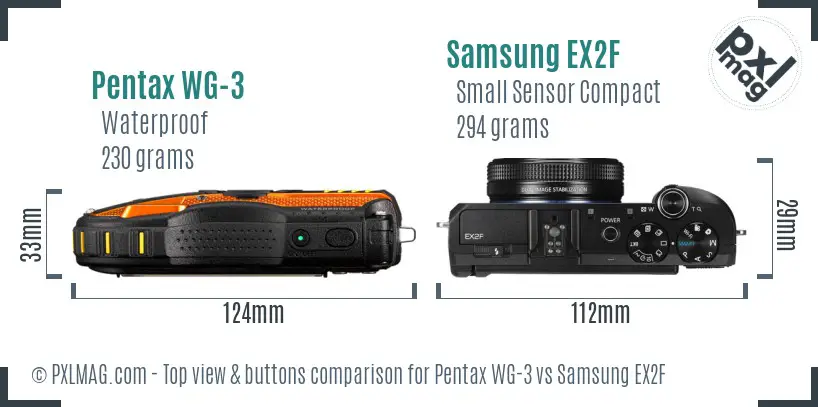 Pentax WG-3 vs Samsung EX2F top view buttons comparison