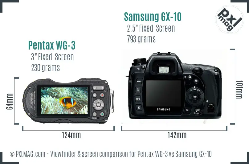 Pentax WG-3 vs Samsung GX-10 Screen and Viewfinder comparison