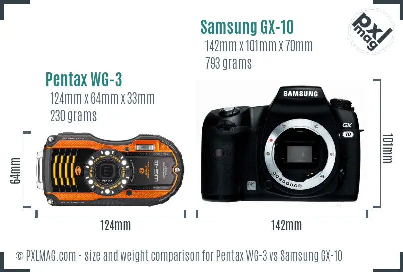 Pentax WG-3 vs Samsung GX-10 size comparison