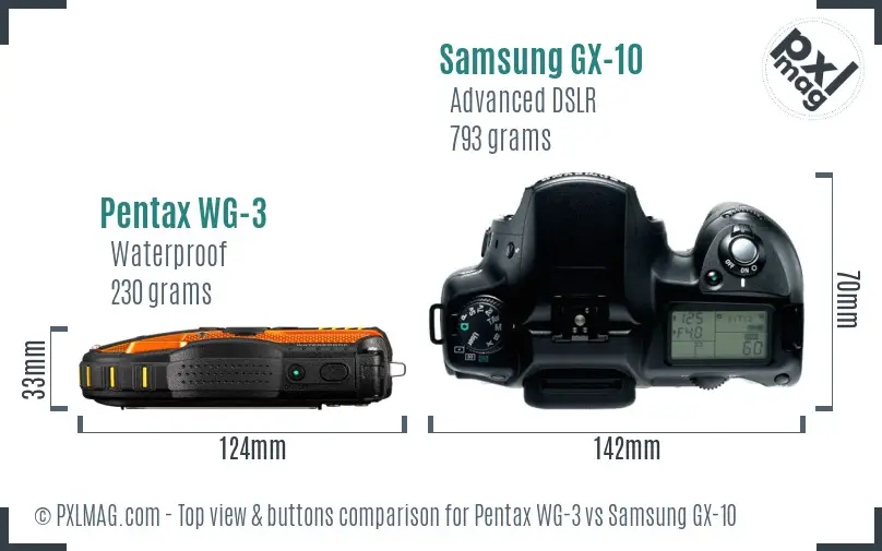 Pentax WG-3 vs Samsung GX-10 top view buttons comparison