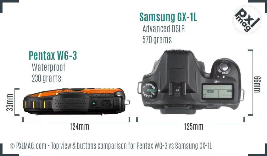 Pentax WG-3 vs Samsung GX-1L top view buttons comparison