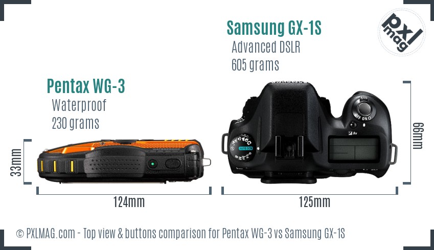 Pentax WG-3 vs Samsung GX-1S top view buttons comparison