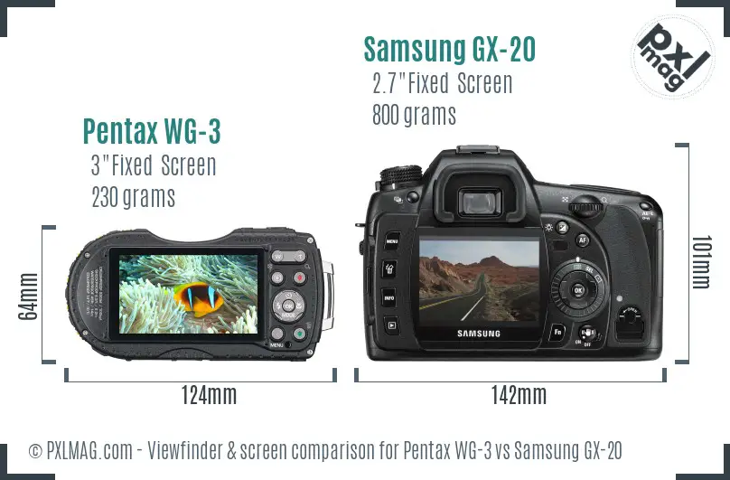 Pentax WG-3 vs Samsung GX-20 Screen and Viewfinder comparison