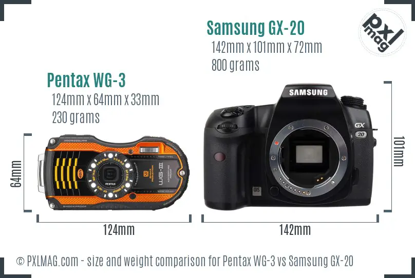 Pentax WG-3 vs Samsung GX-20 size comparison