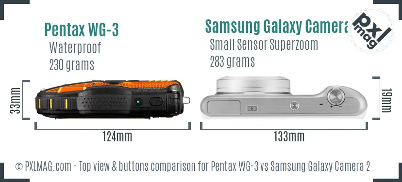Pentax WG-3 vs Samsung Galaxy Camera 2 top view buttons comparison