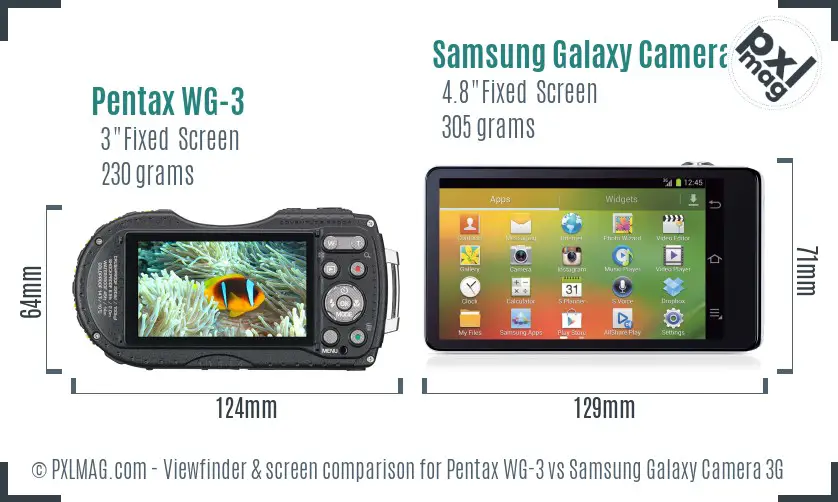 Pentax WG-3 vs Samsung Galaxy Camera 3G Screen and Viewfinder comparison