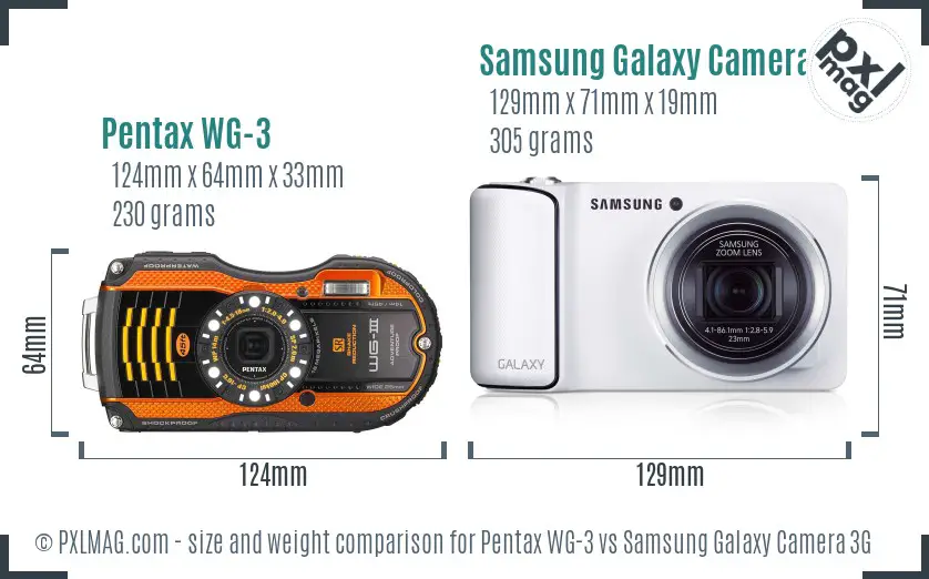Pentax WG-3 vs Samsung Galaxy Camera 3G size comparison