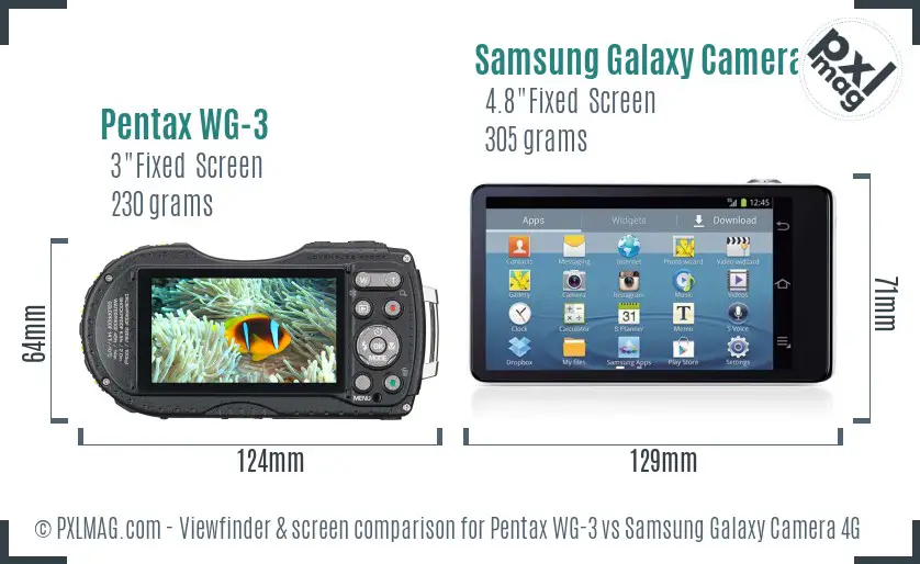 Pentax WG-3 vs Samsung Galaxy Camera 4G Screen and Viewfinder comparison