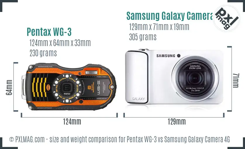 Pentax WG-3 vs Samsung Galaxy Camera 4G size comparison