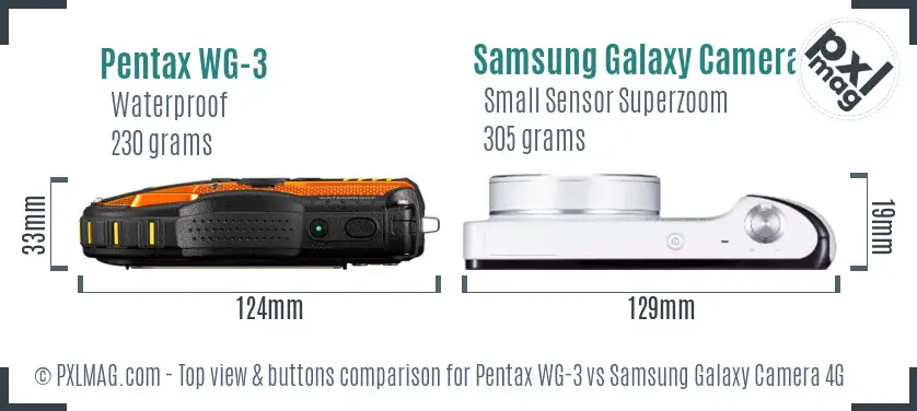 Pentax WG-3 vs Samsung Galaxy Camera 4G top view buttons comparison