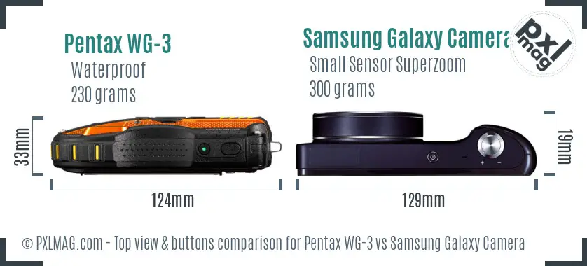 Pentax WG-3 vs Samsung Galaxy Camera top view buttons comparison