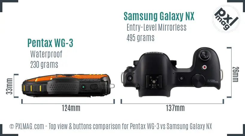 Pentax WG-3 vs Samsung Galaxy NX top view buttons comparison