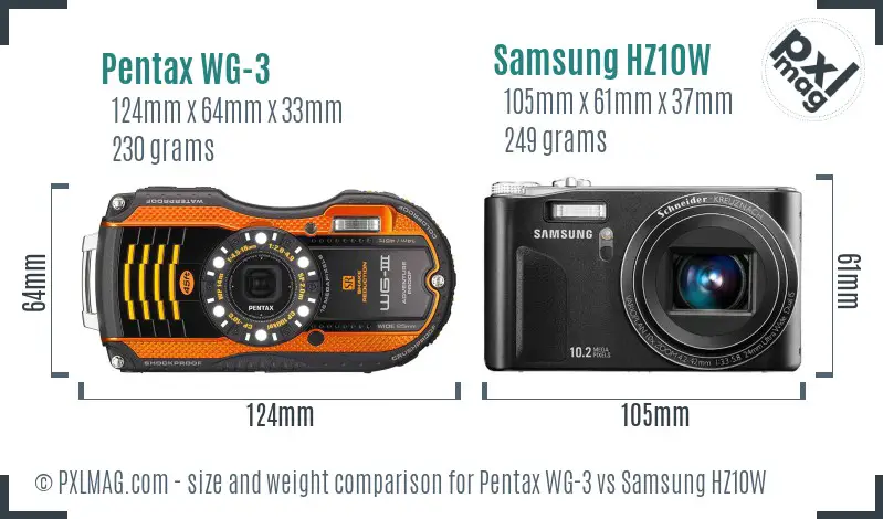 Pentax WG-3 vs Samsung HZ10W size comparison