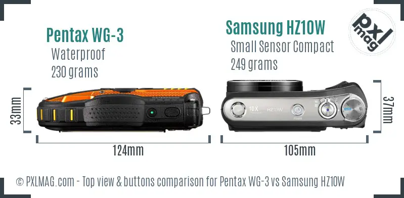 Pentax WG-3 vs Samsung HZ10W top view buttons comparison