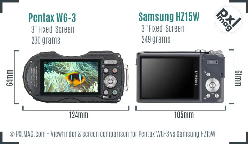 Pentax WG-3 vs Samsung HZ15W Screen and Viewfinder comparison