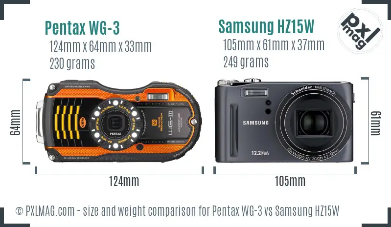 Pentax WG-3 vs Samsung HZ15W size comparison