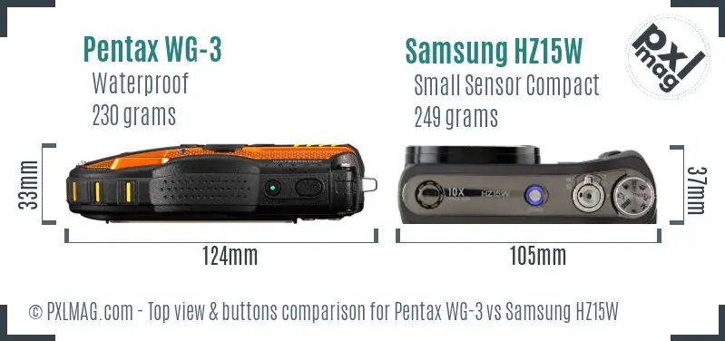 Pentax WG-3 vs Samsung HZ15W top view buttons comparison