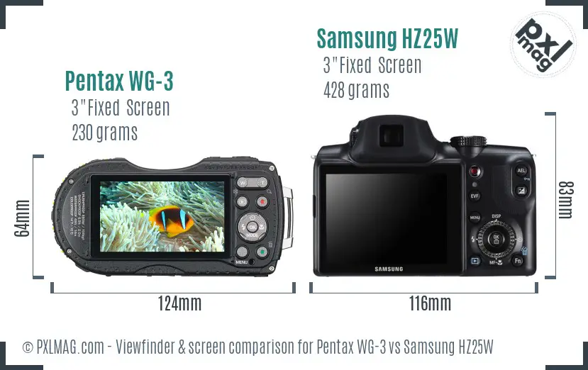 Pentax WG-3 vs Samsung HZ25W Screen and Viewfinder comparison