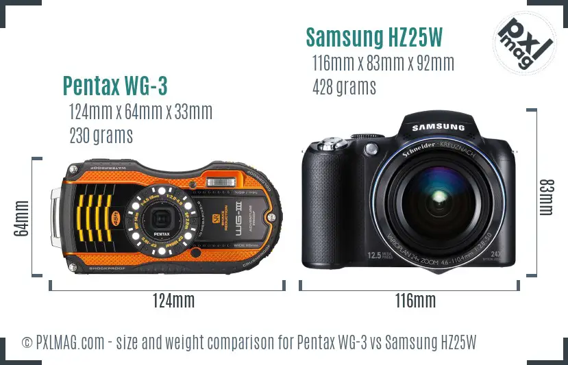 Pentax WG-3 vs Samsung HZ25W size comparison