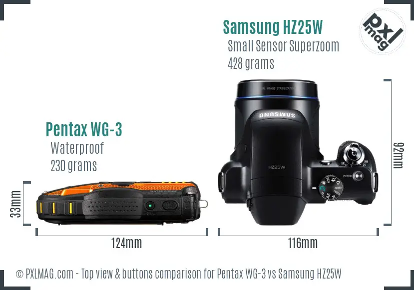 Pentax WG-3 vs Samsung HZ25W top view buttons comparison