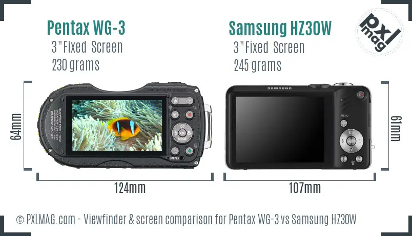 Pentax WG-3 vs Samsung HZ30W Screen and Viewfinder comparison