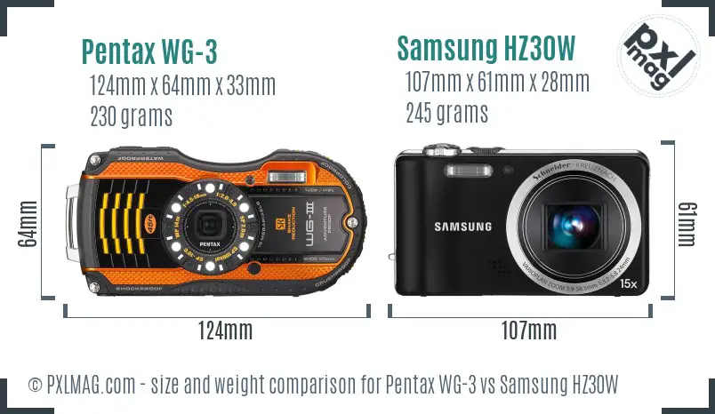 Pentax WG-3 vs Samsung HZ30W size comparison
