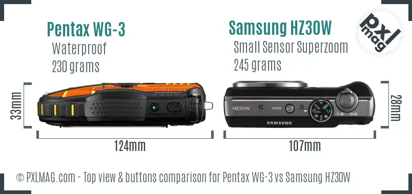 Pentax WG-3 vs Samsung HZ30W top view buttons comparison