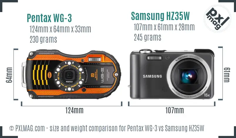 Pentax WG-3 vs Samsung HZ35W size comparison