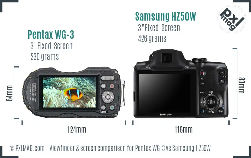 Pentax WG-3 vs Samsung HZ50W Screen and Viewfinder comparison