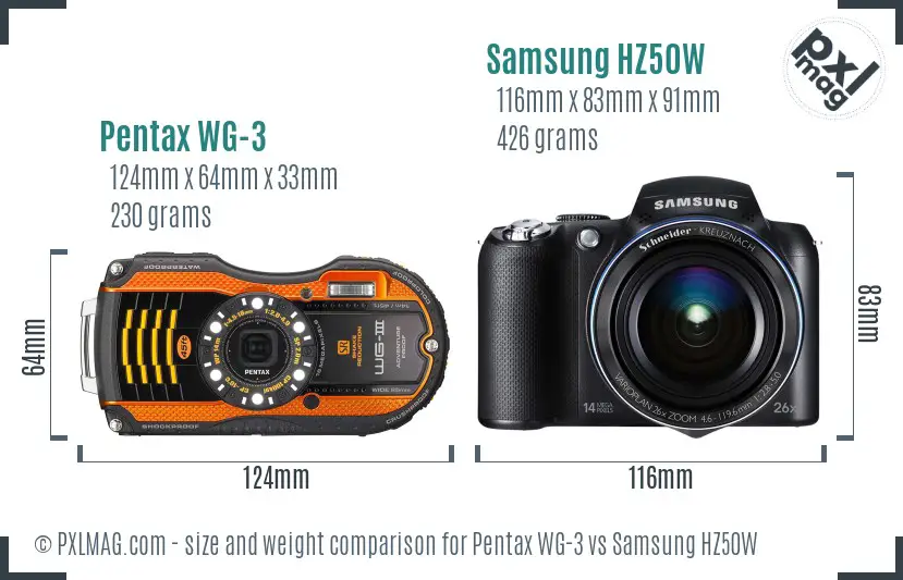 Pentax WG-3 vs Samsung HZ50W size comparison
