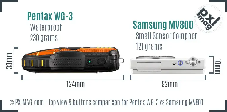 Pentax WG-3 vs Samsung MV800 top view buttons comparison