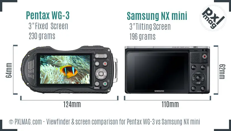 Pentax WG-3 vs Samsung NX mini Screen and Viewfinder comparison