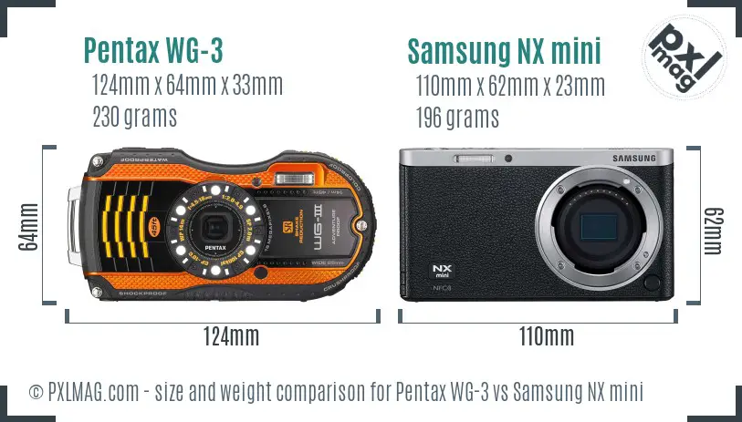 Pentax WG-3 vs Samsung NX mini size comparison