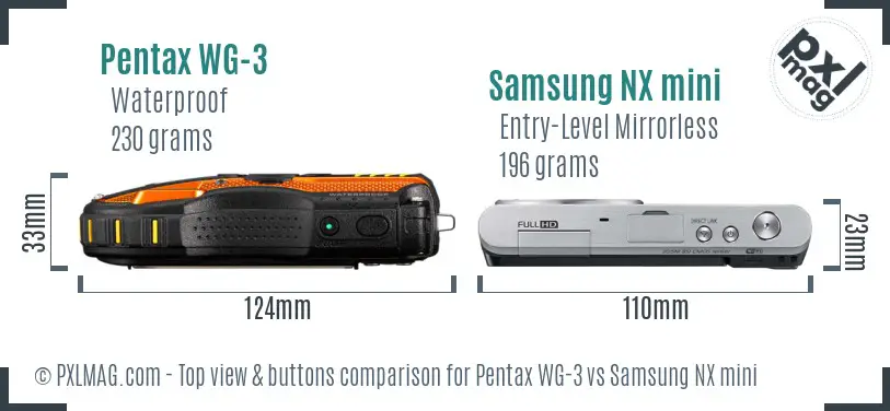 Pentax WG-3 vs Samsung NX mini top view buttons comparison