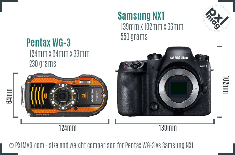 Pentax WG-3 vs Samsung NX1 size comparison