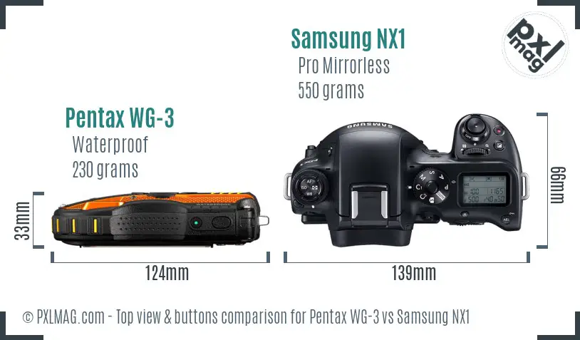 Pentax WG-3 vs Samsung NX1 top view buttons comparison