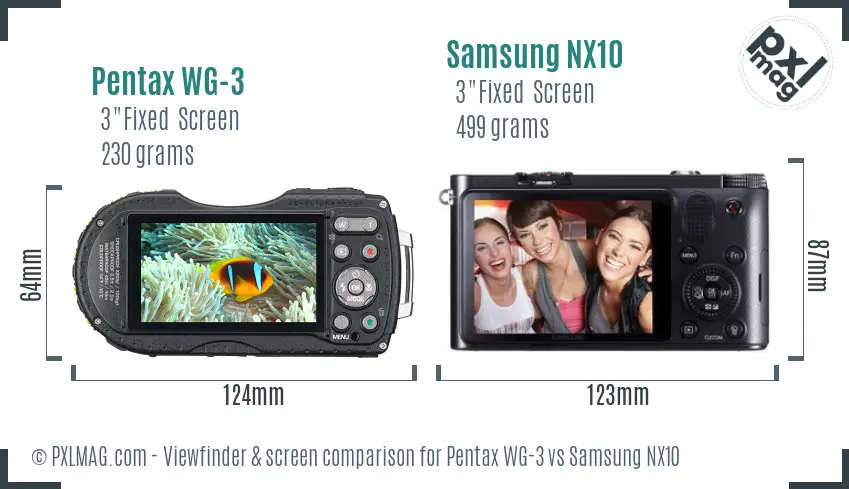 Pentax WG-3 vs Samsung NX10 Screen and Viewfinder comparison
