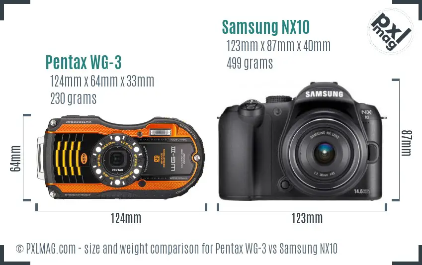 Pentax WG-3 vs Samsung NX10 size comparison