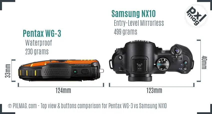 Pentax WG-3 vs Samsung NX10 top view buttons comparison