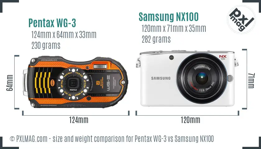 Pentax WG-3 vs Samsung NX100 size comparison