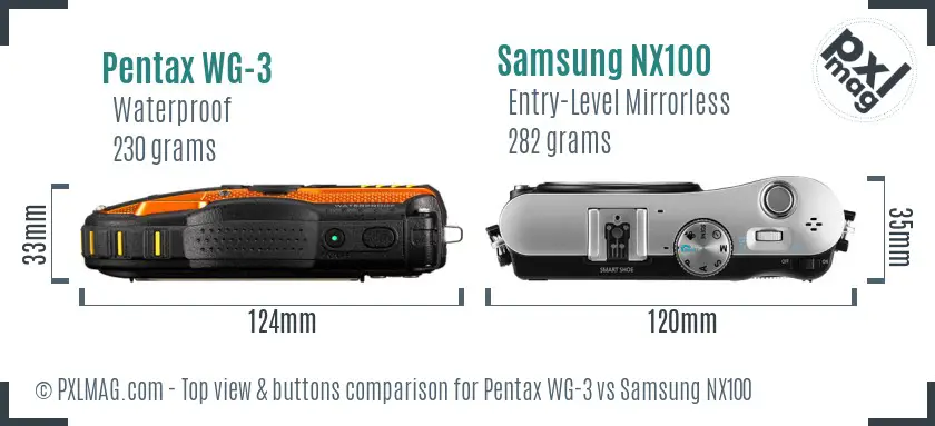 Pentax WG-3 vs Samsung NX100 top view buttons comparison