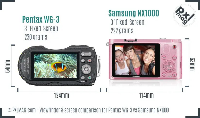 Pentax WG-3 vs Samsung NX1000 Screen and Viewfinder comparison