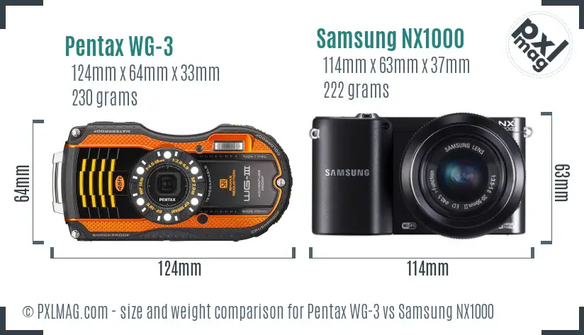 Pentax WG-3 vs Samsung NX1000 size comparison