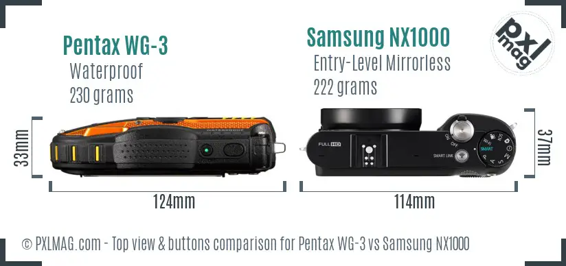 Pentax WG-3 vs Samsung NX1000 top view buttons comparison