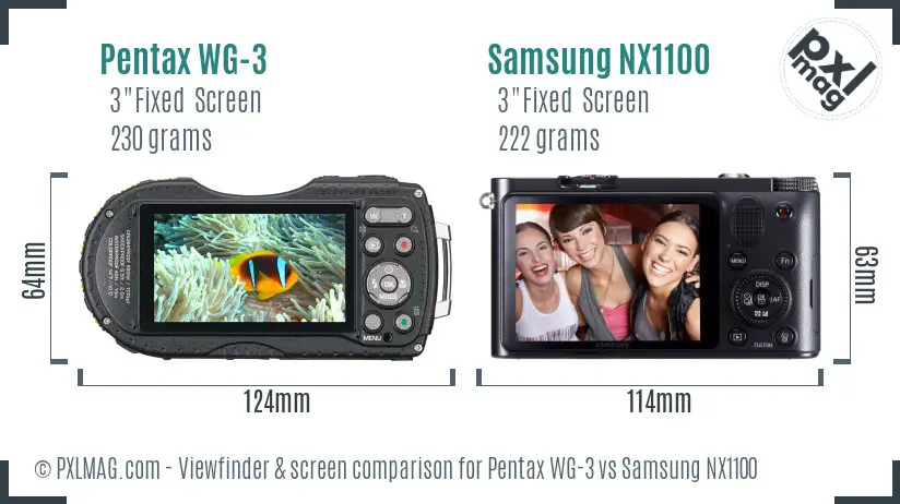 Pentax WG-3 vs Samsung NX1100 Screen and Viewfinder comparison