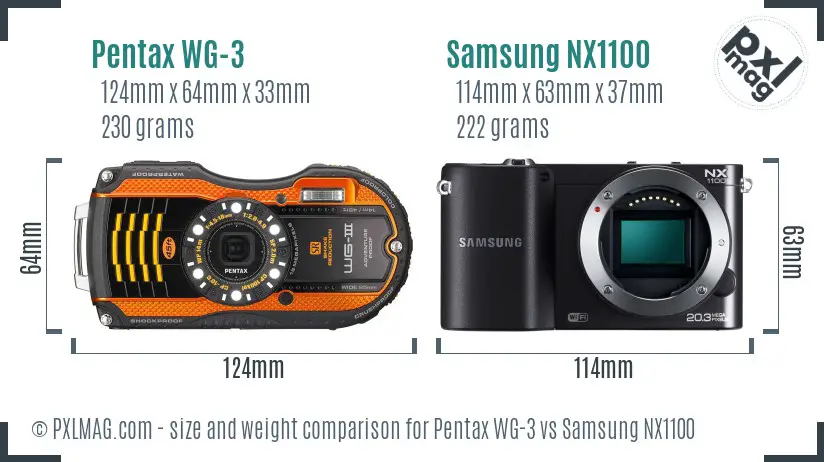 Pentax WG-3 vs Samsung NX1100 size comparison