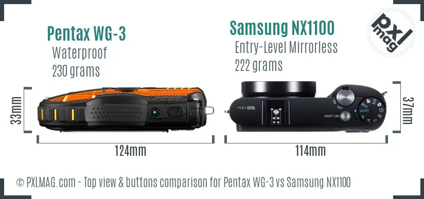 Pentax WG-3 vs Samsung NX1100 top view buttons comparison