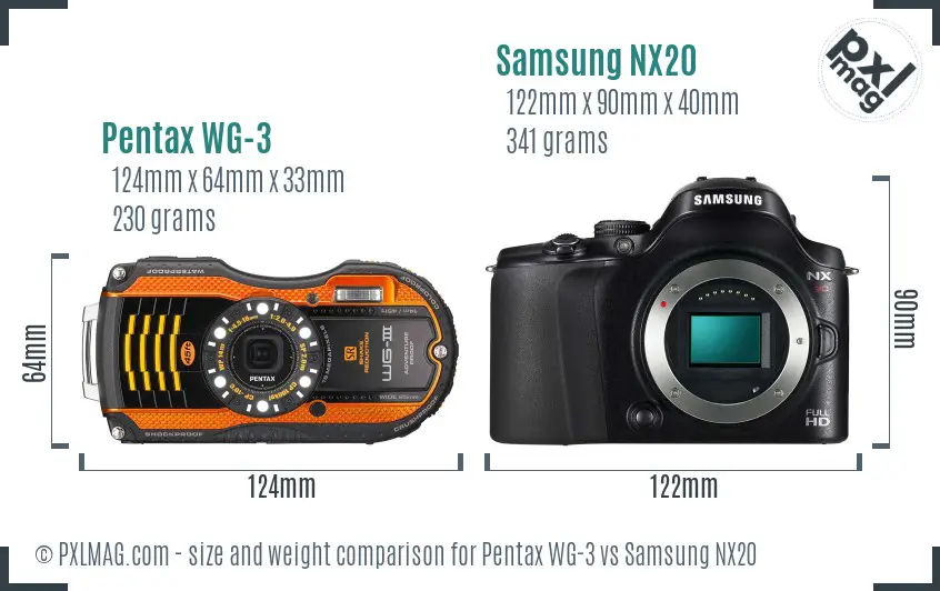 Pentax WG-3 vs Samsung NX20 size comparison
